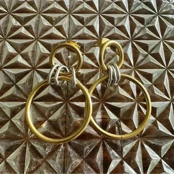 Madewell Brass Silver Two Tone Dangle Hoops Earrings - Picture 3 of 5